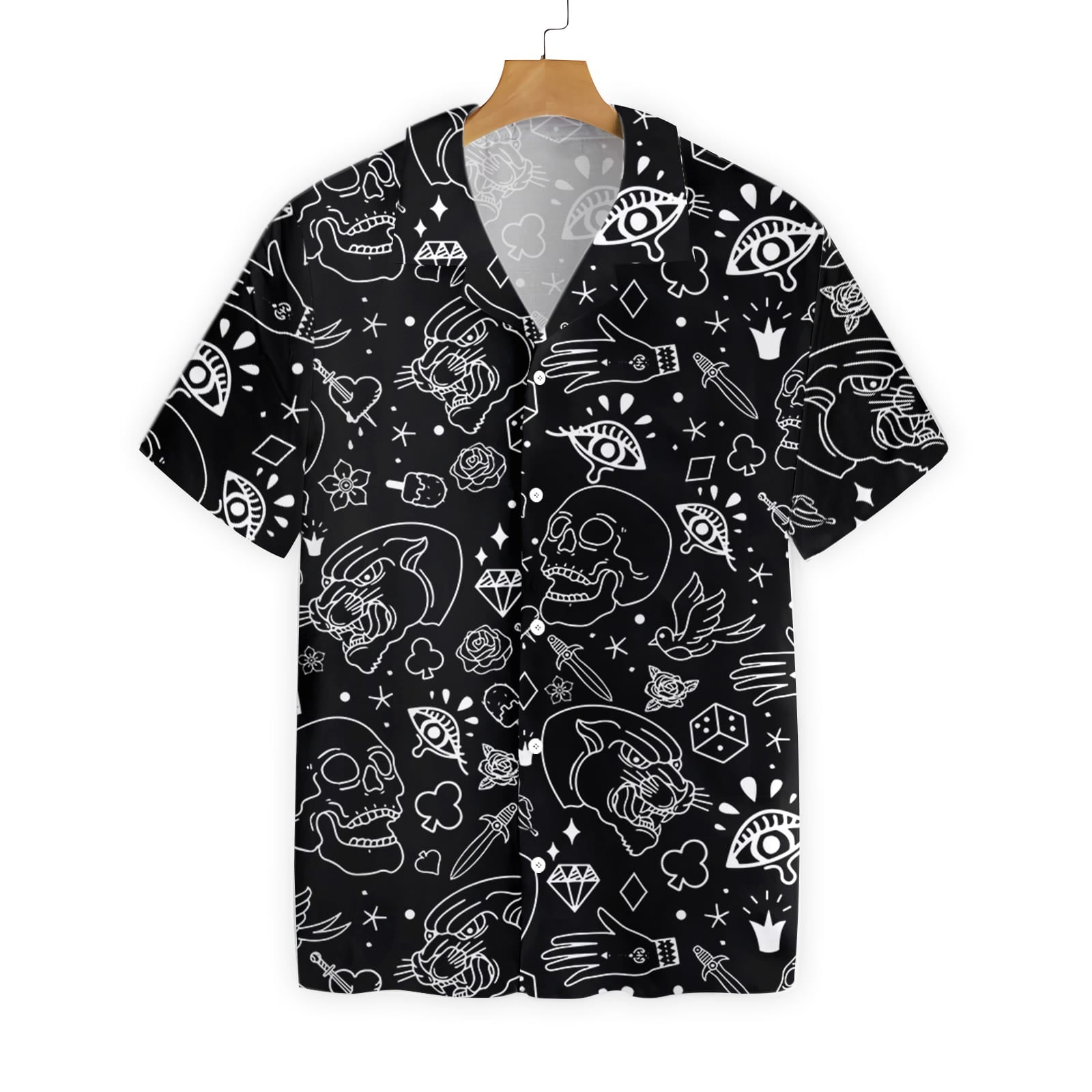 American Traditional Flash Tattoo Skull Hawaiian Shirt