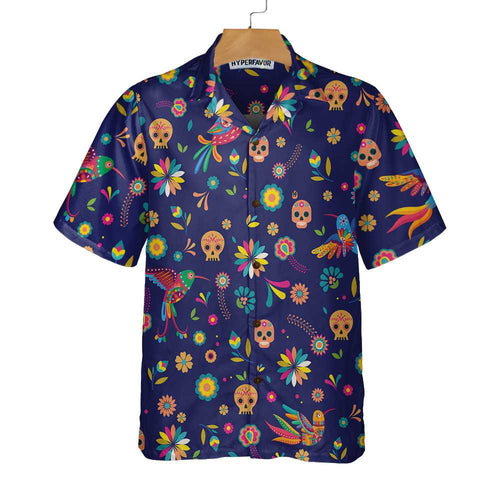 Colorful Alebrijes Birds And Bright Floral Mexican Culture Hawaiian Shirt, Mexican Sugar Skull Shirt