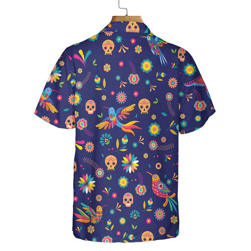 Colorful Alebrijes Birds And Bright Floral Mexican Culture Hawaiian Shirt, Mexican Sugar Skull Shirt
