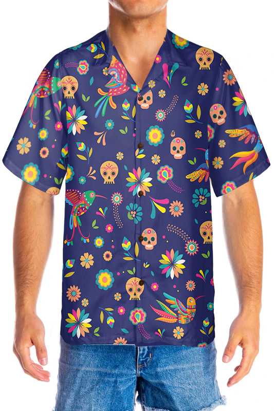 Colorful Alebrijes Birds And Bright Floral Mexican Culture Hawaiian Shirt, Mexican Sugar Skull Shirt