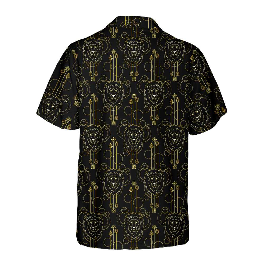 Geometric Lion Seamless Pattern Lion Hawaiian Shirt, Button Up Lion Shirt For Men & Women, Cool Lion Gift