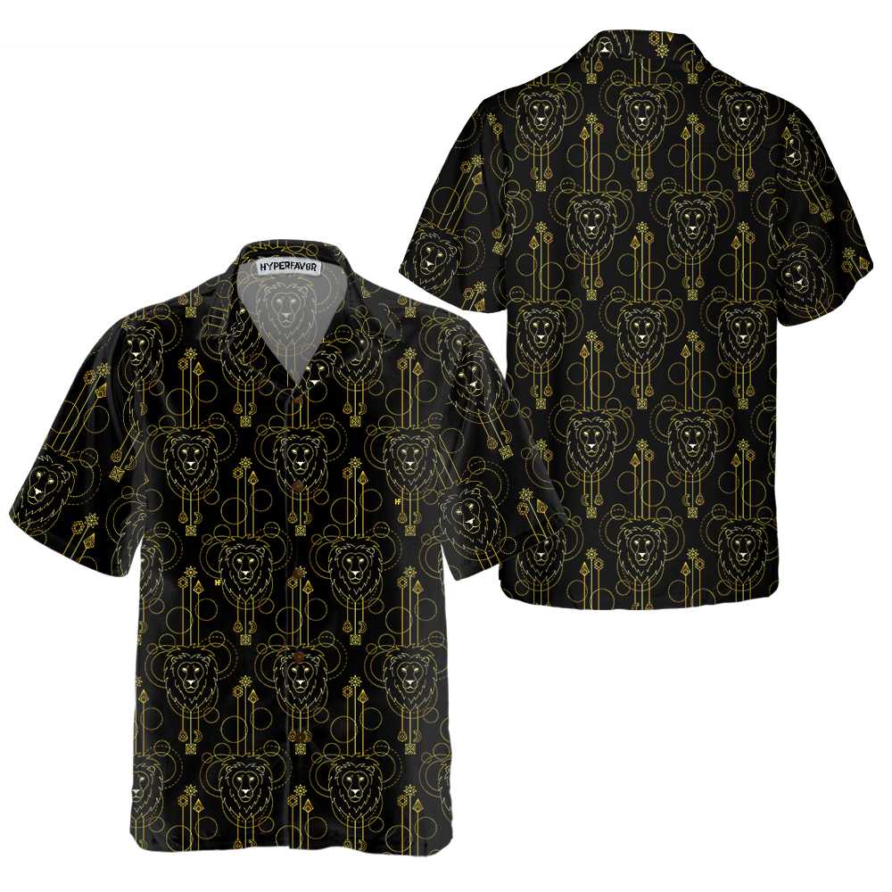 Geometric Lion Seamless Pattern Lion Hawaiian Shirt, Button Up Lion Shirt For Men & Women, Cool Lion Gift