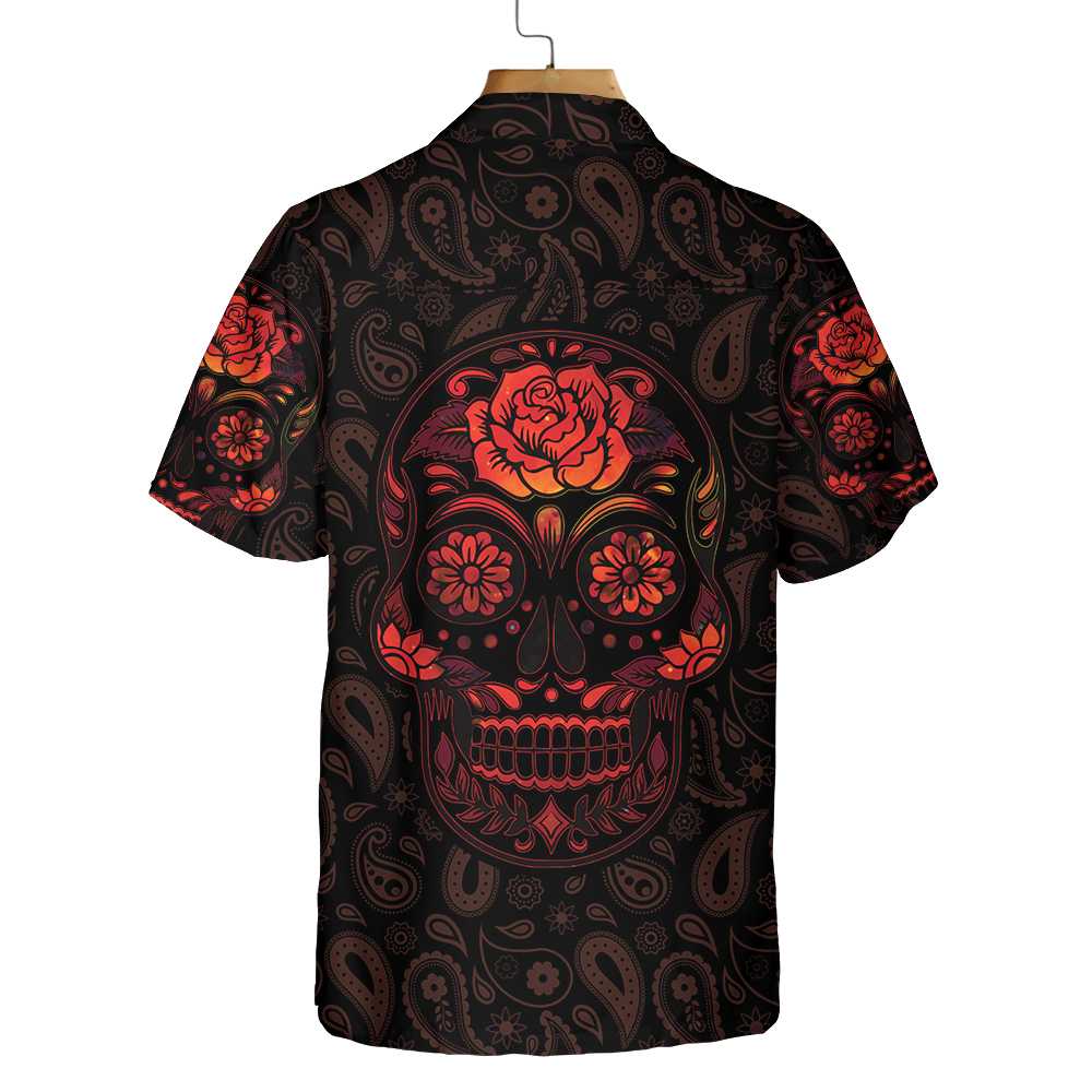 Red Mexican Sugar Skull Hawaiian Shirt, Day Of The Dead Skull Shirt