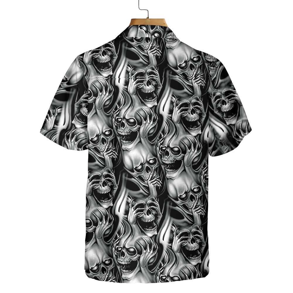 Unique Skull Day Of The Dead Hawaiian Shirt, Black And White Mexican Skull Shirt, Best Day Of The Dead Gift