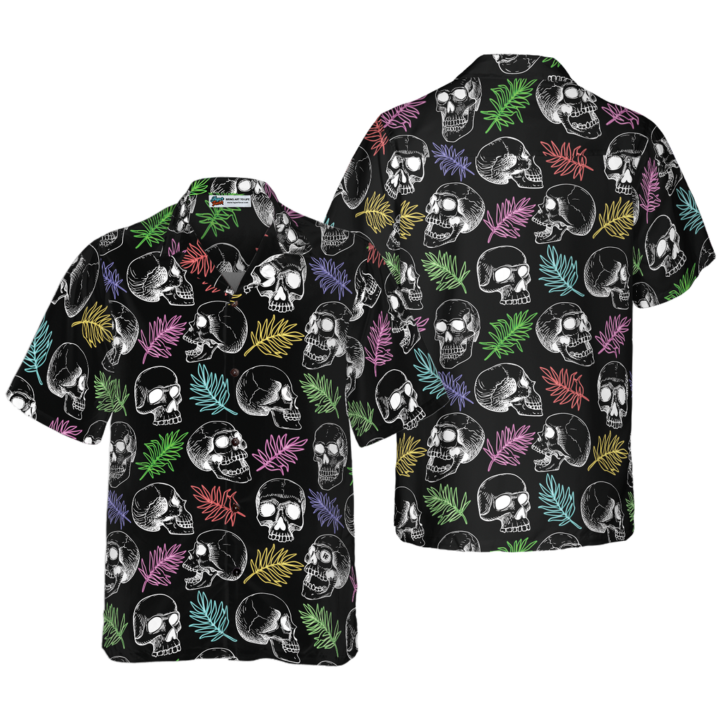Skulls And Colorful Palm Leaves Hawaiian Shirt