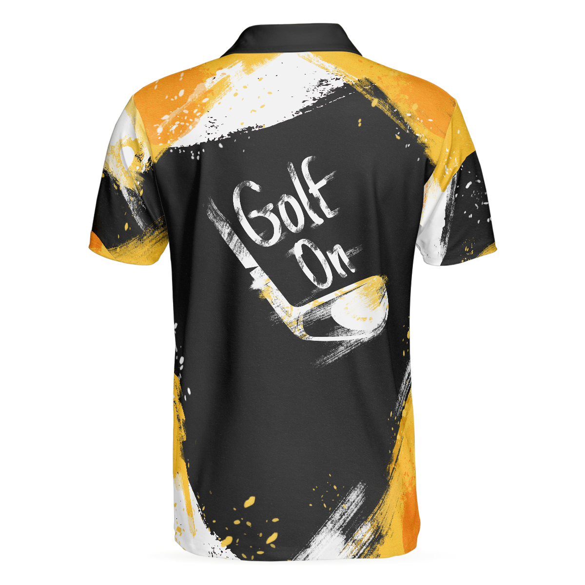 Golf On Artistic Black and Gold Crayon Strokes Short Sleeve Polo Shirt, Golf Shirt For Men