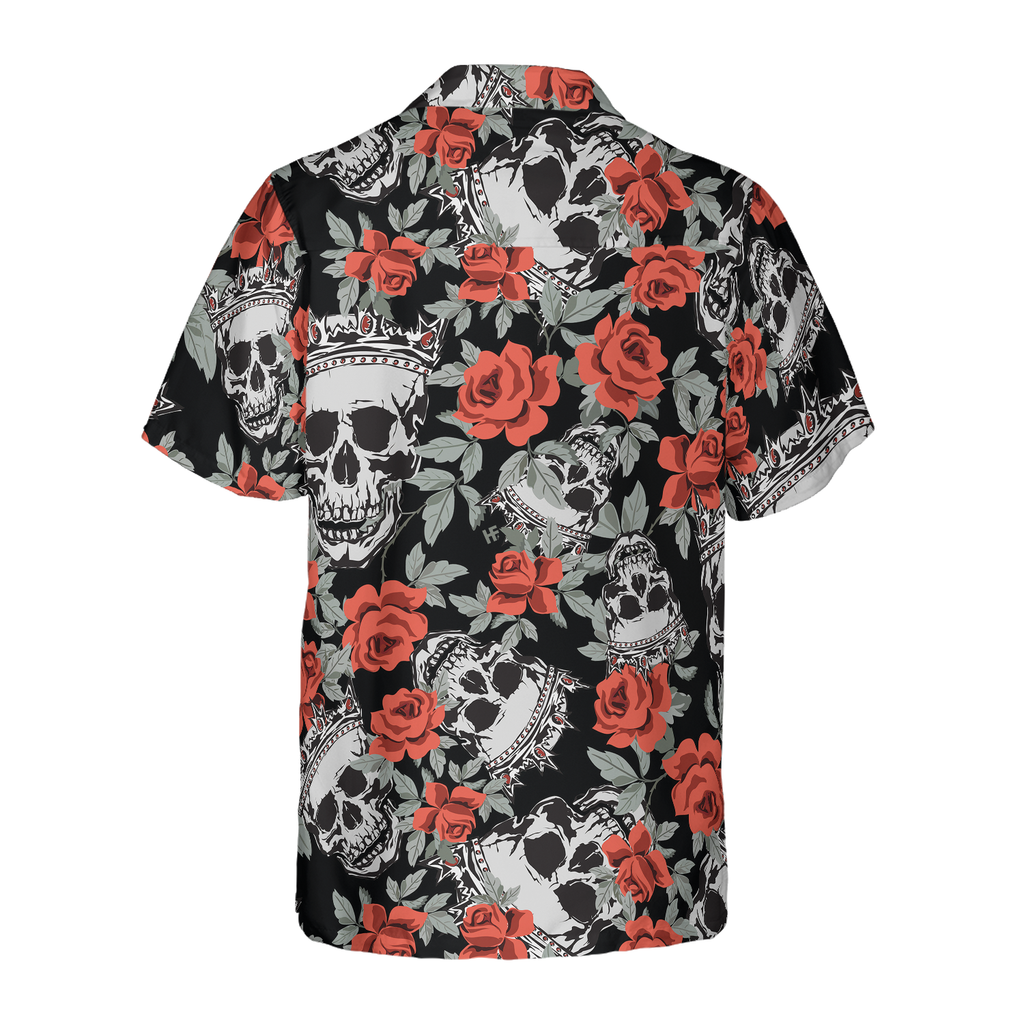 Skull With Crown And Red Rose Hawaiian Shirt