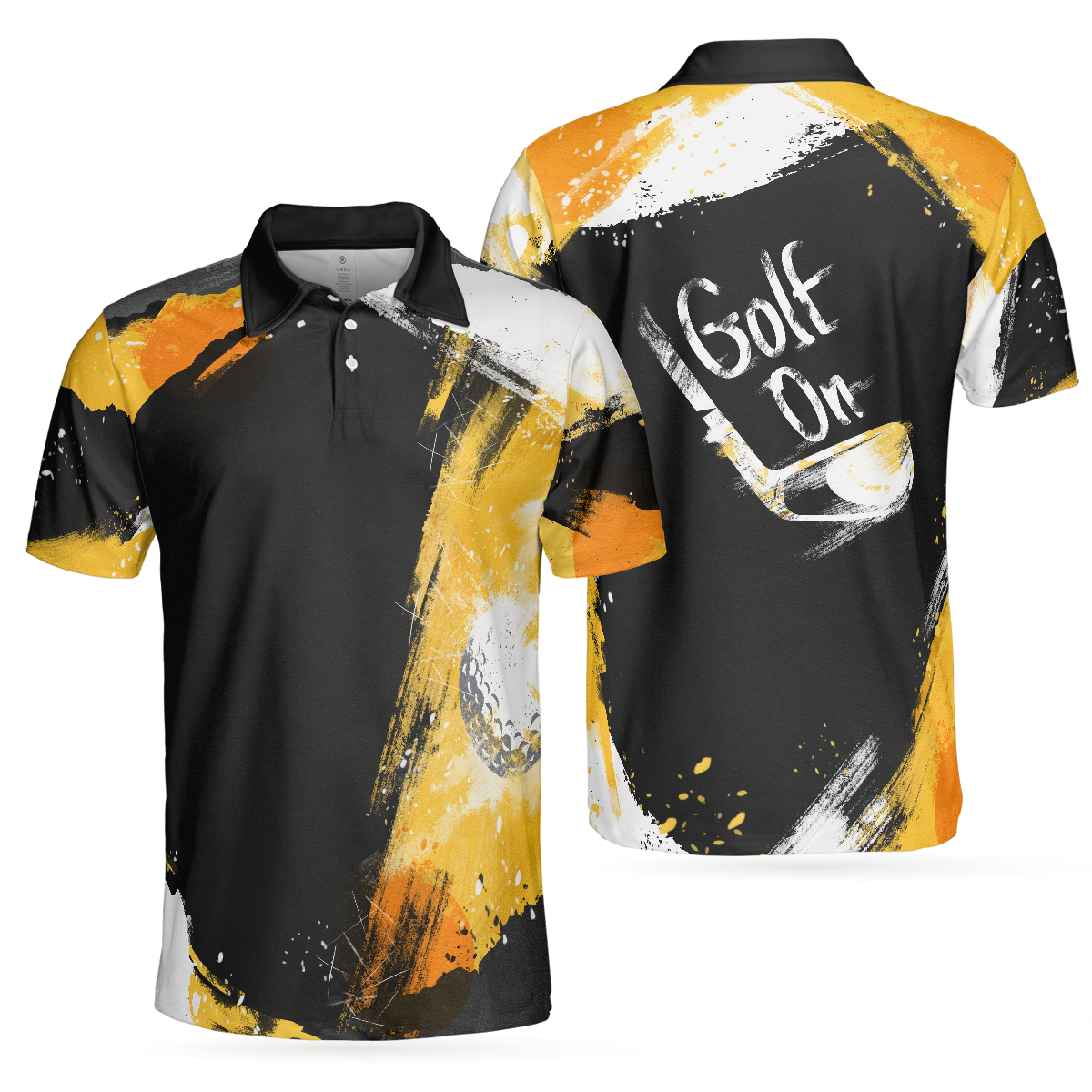 Golf On Artistic Black and Gold Crayon Strokes Short Sleeve Polo Shirt, Golf Shirt For Men