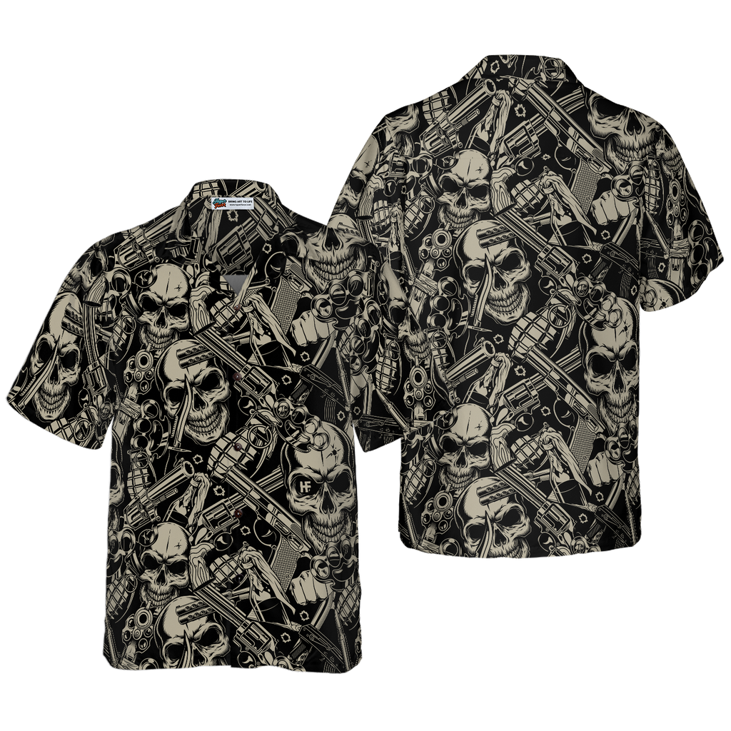 Guns And Skulls Pattern Hawaiian Shirt