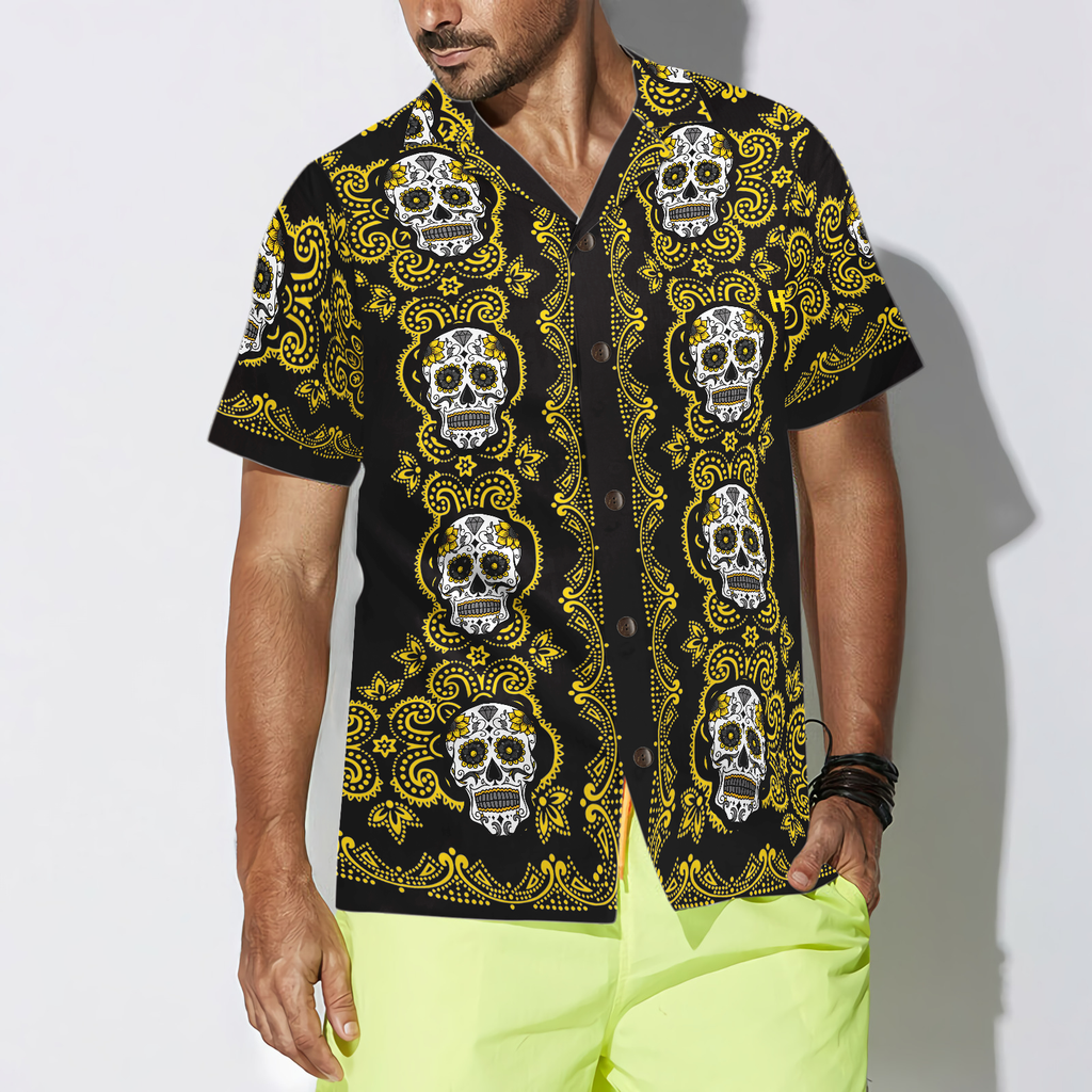 Yellow Sugar Skull Hawaiian Shirt