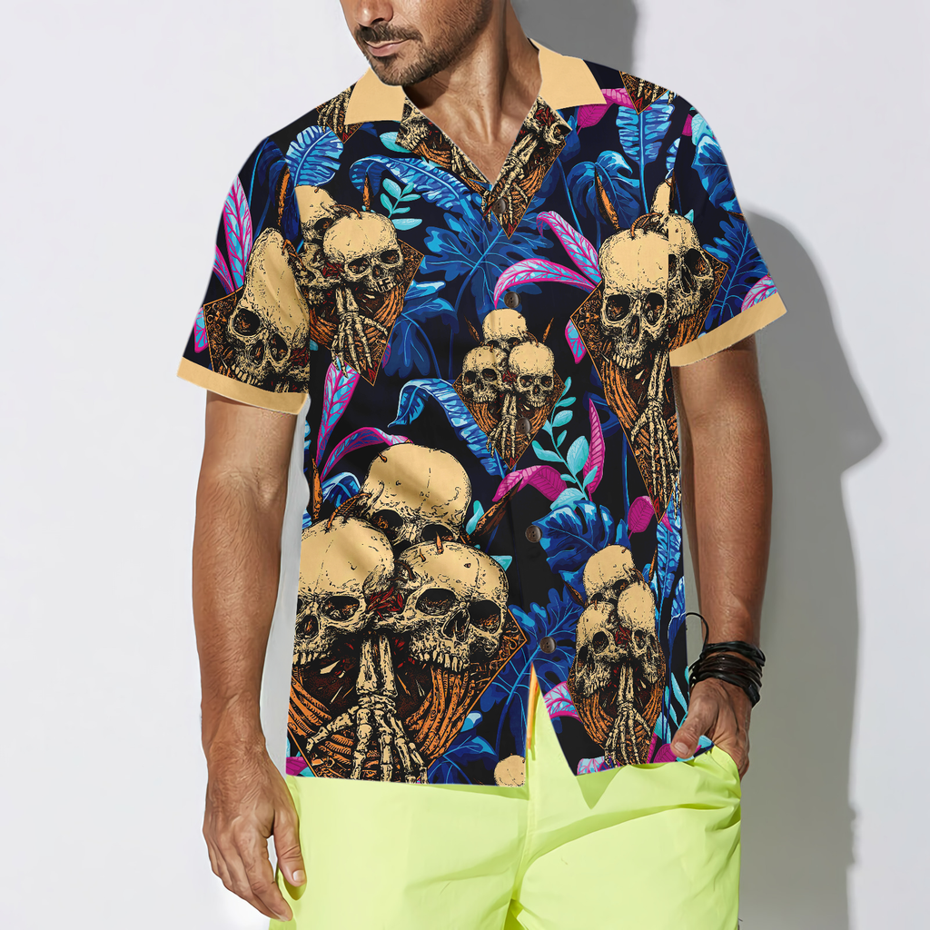 Skull Tropical Palm Leaves Background Hawaiian Shirt