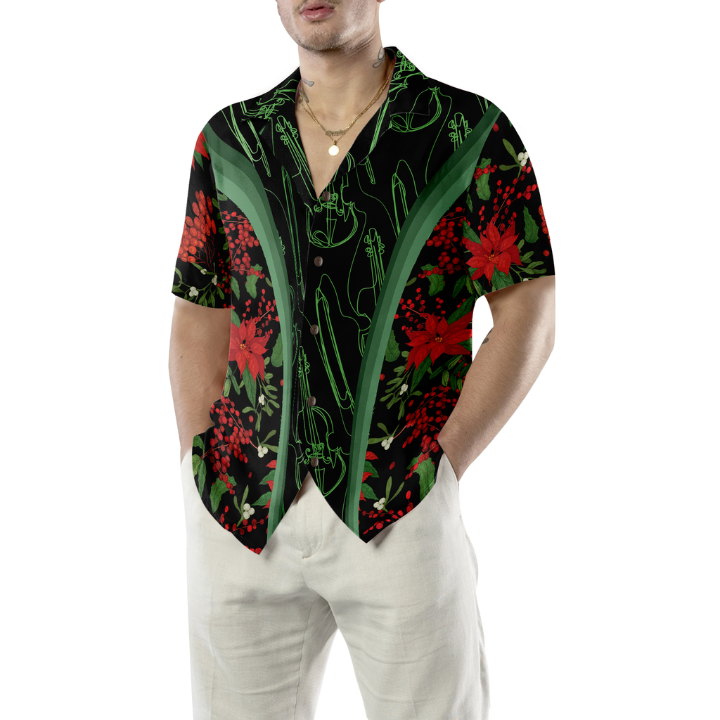 Hyperfavor Christmas Hawaiian Shirts, Chritmas Violin Music Pattern Shirt Short Sleeve, Christmas Shirt Idea Gift For Men And Women